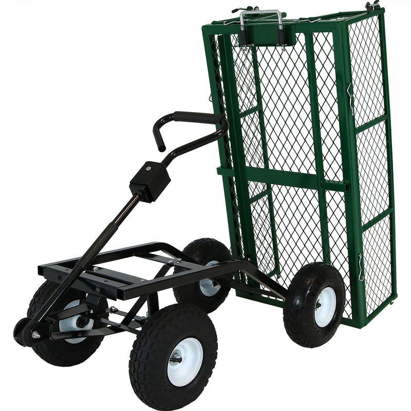 Sunnydaze Outdoor Lawn and Garden Heavy-Duty Durable Steel Mesh Utility Dump Wagon Cart with Removable Sides - Green