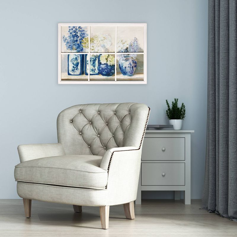 24" x 36" Floral Windowpane Framed Wall Art Blue - New View