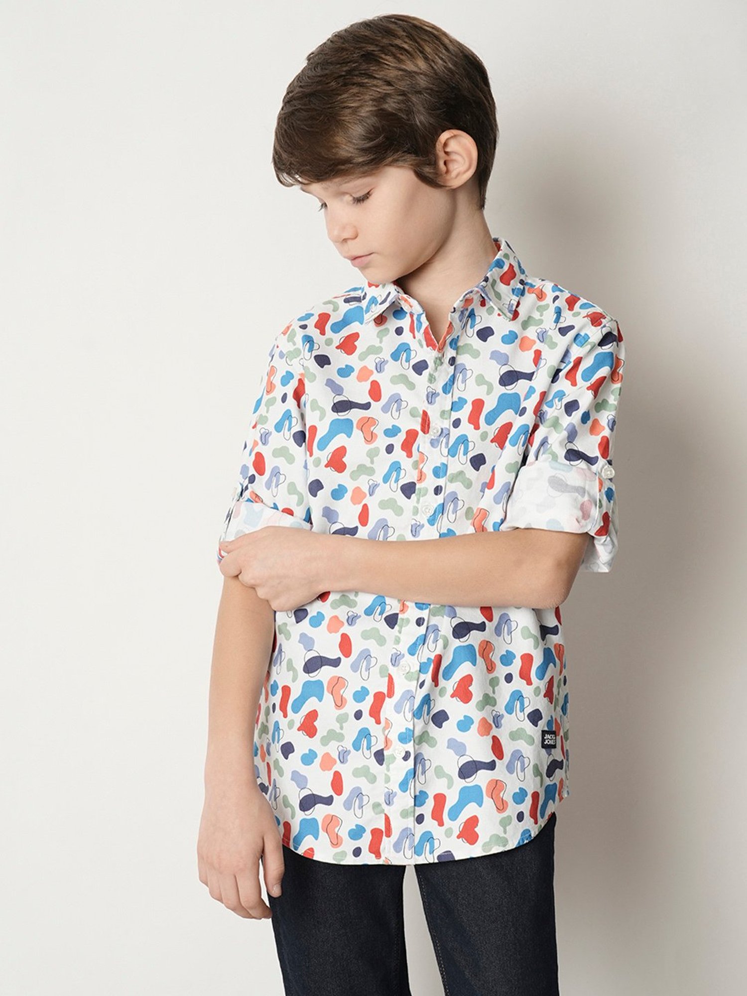 Jack & Jones Junior White Printed Full Sleeves Shirt