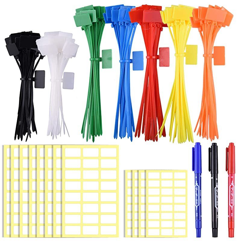 160 Pieces Zip Tie Tags Colorful Zip Tie Labels in 4/6 Inches Self Locking Cable Tie Marker with 288 Pcs White Labels and 3 Pcs Marker