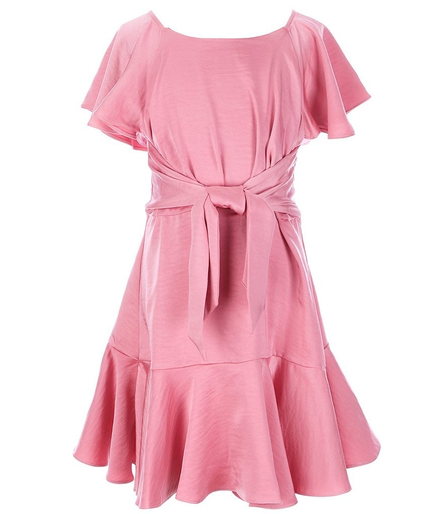 Poppies and Roses Big Girls 7-16 Flutter-Sleeve Double Hem Fit-And-Flare Dress