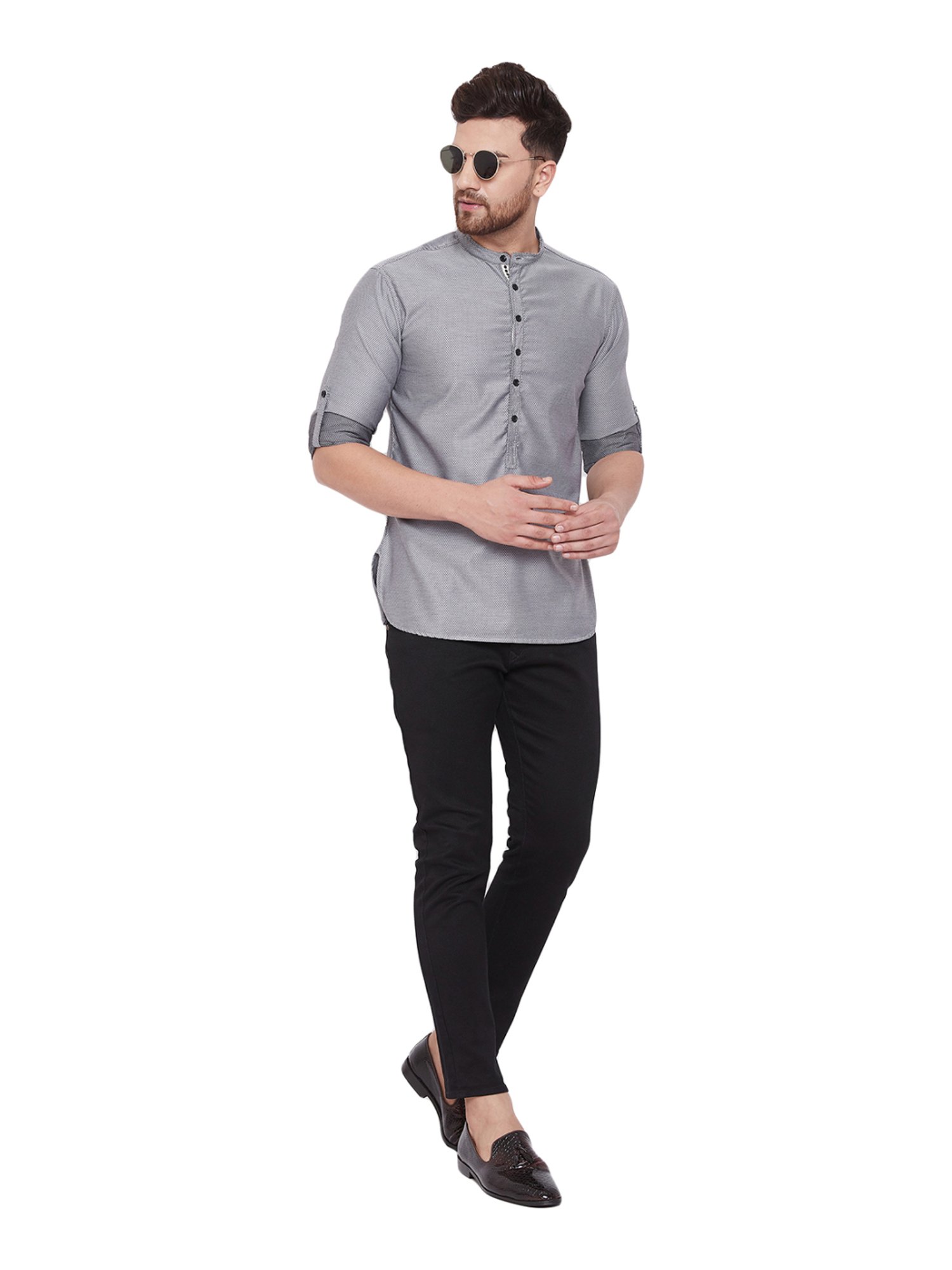 Even Grey Cotton Regular Fit Short Kurta