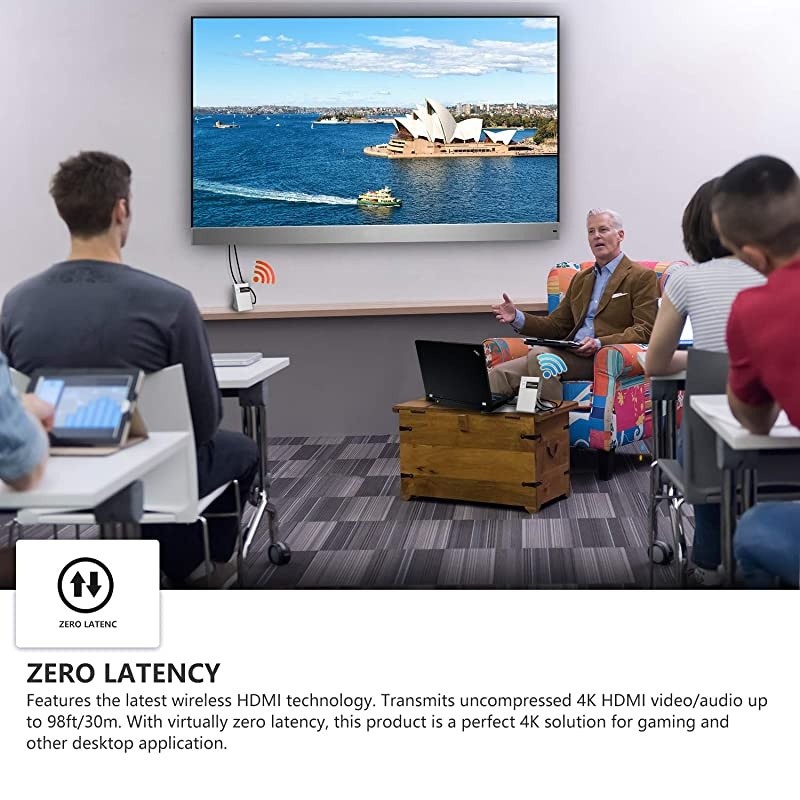 Zero Latency Wireless 4k 30Hz HDMI Extender Transmitter and Receiver, Up to 100ft 4kx2k @30Hz HDCP 1.4 2.2 with CEC Function for Desktop Computer, Laptop, Gaming and Live TV (WJEXT15-4)