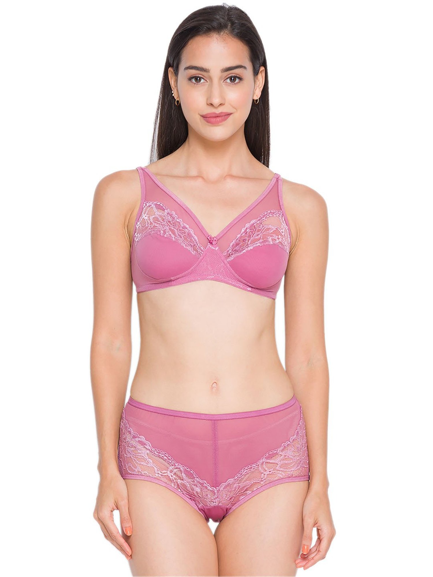 Candyskin Pink Lace Bra With Bikini Panty