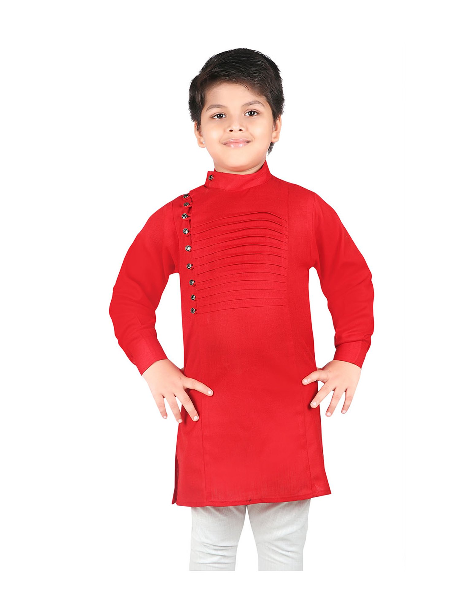 Ahhaaaa Kids Red & White Solid Kurta with Pyjamas