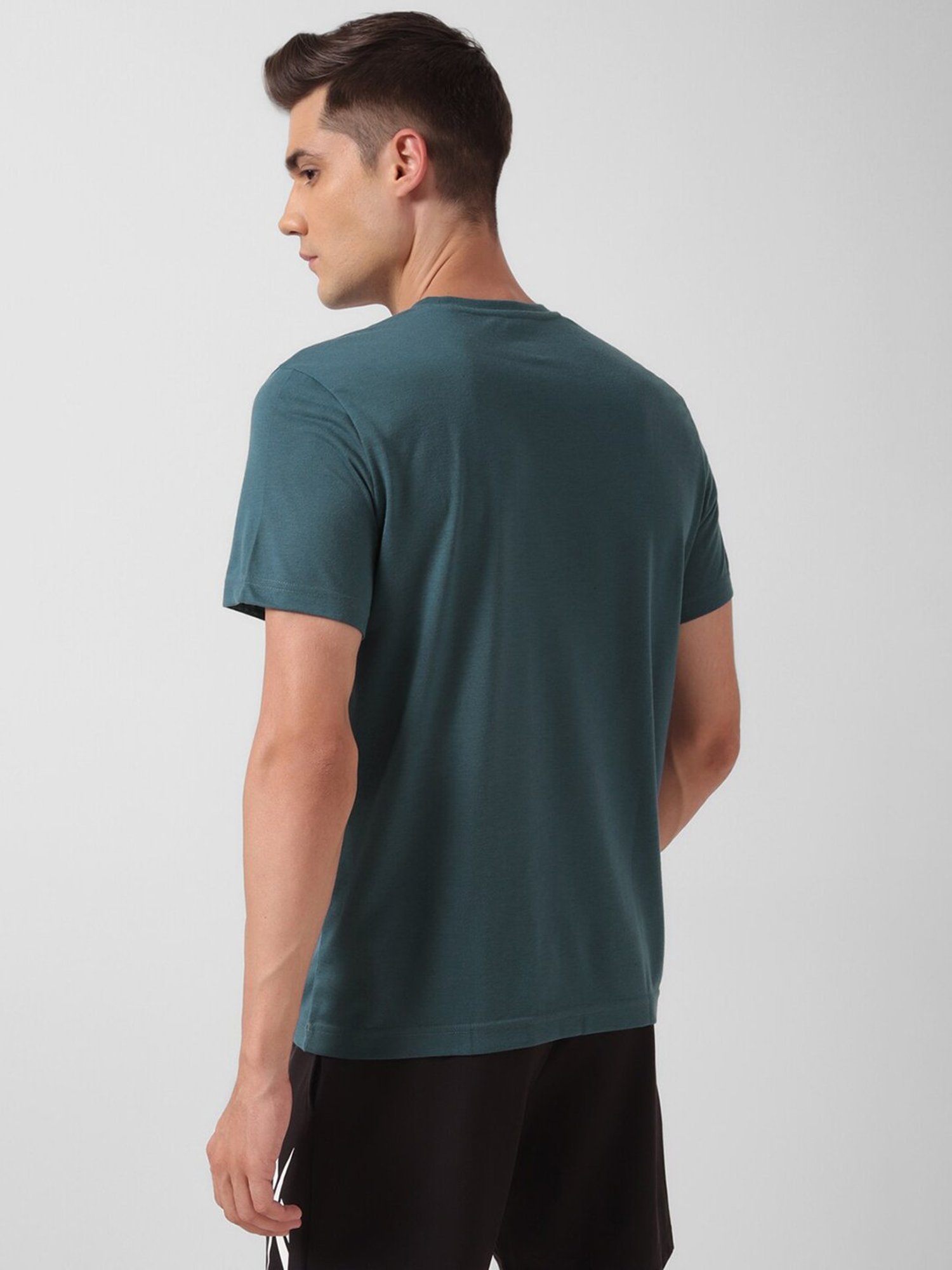 Reebok Teal Green Regular Fit Printed Sports T-Shirt
