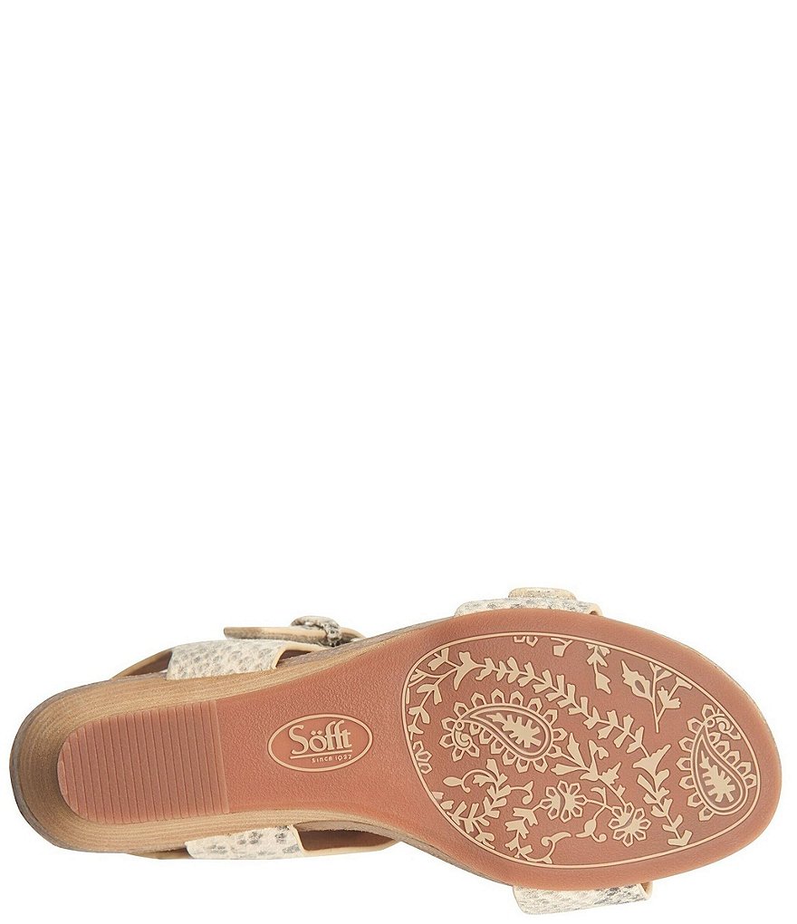 Sofft Vaden Adjustable Snake Print Leather Wedge Sandals
