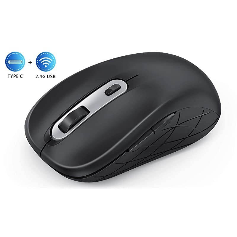 Wireless Mouse 24G  Computer Mouse for Laptop with Adjustable DPI 100016002400 Level Mouse Wireless with PCDesktopWindowsMAC OS of Mac Mouse Black and Sliver