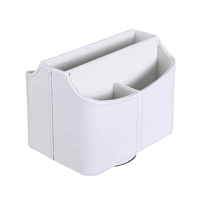 PU Leather Crocodile Pattern 360 Degrees Rotatable Remote ControlController Organizer Spinning TV GuideMailMedia Desktop Organizer Caddy Holder Crocodile White