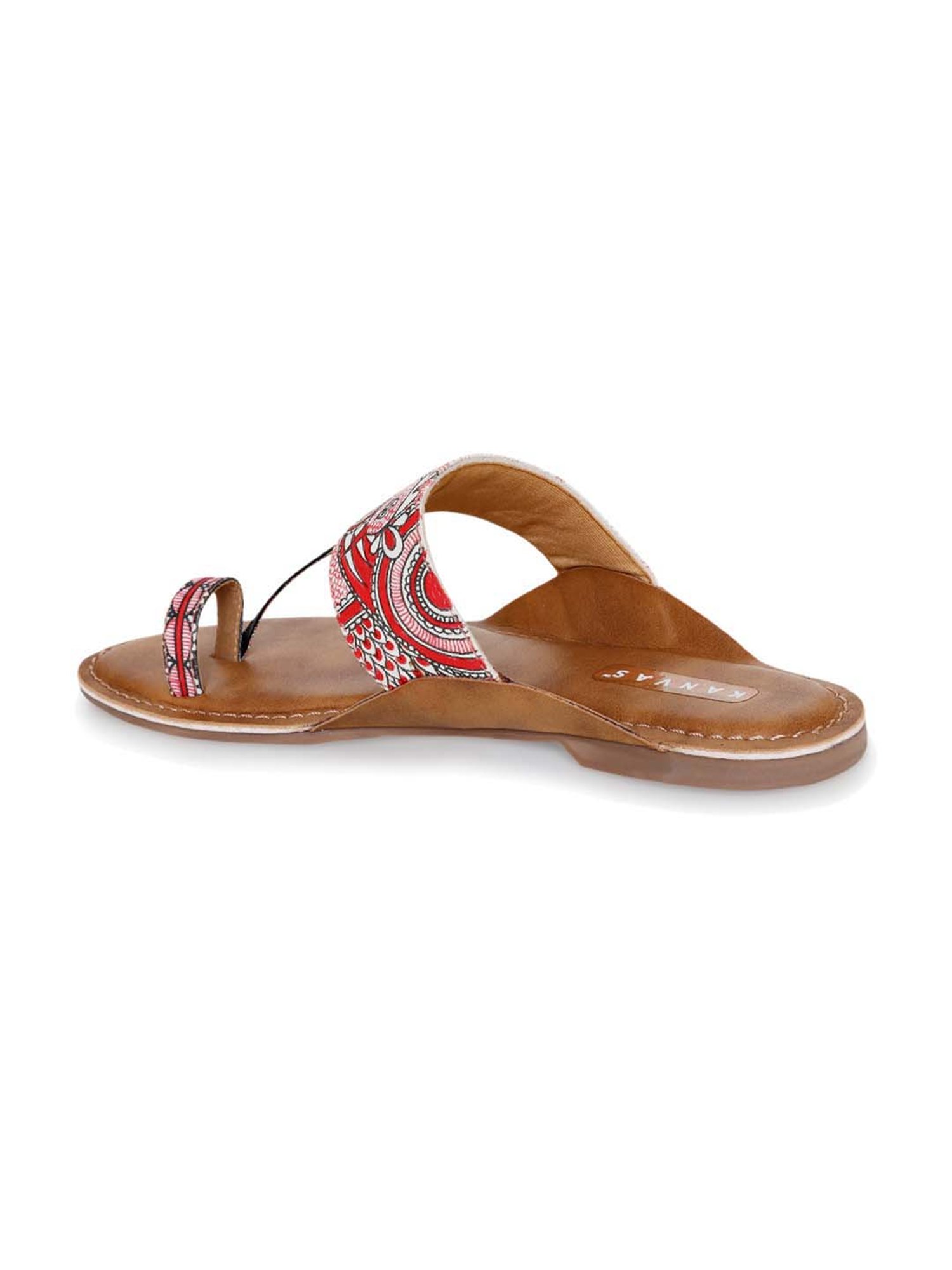 KANVAS Women's Kalamkari Peach Toe Ring Sandals