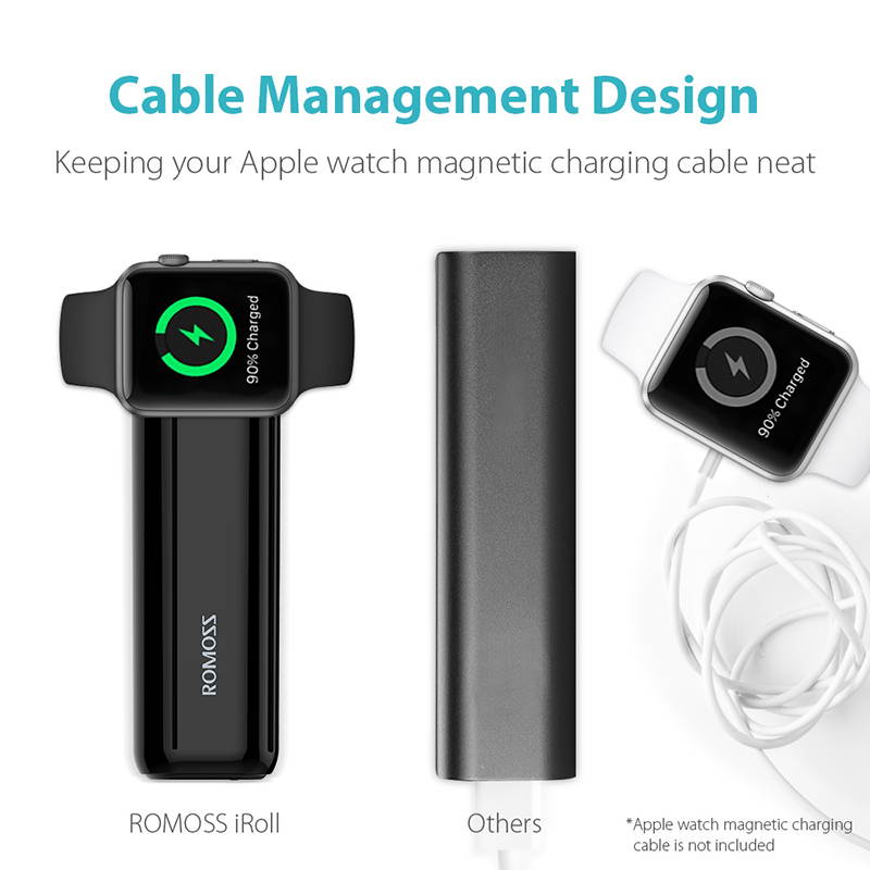 ROMOSS Apple Watch Charger, 3250mAh Portable Charger for All Apple Watch Series, Dual Port 2A Output for iPhone X/8 Plus/8/7Plus/7/6 Plus/6S and more USB devices-White (Apple Watch Cable Not Included)