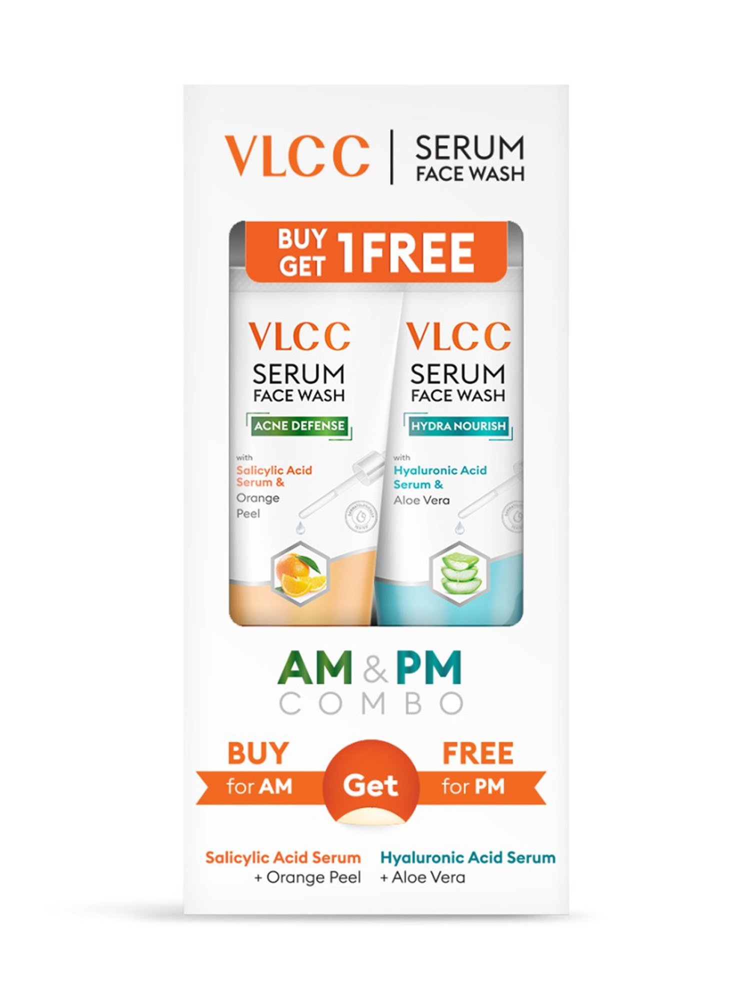 VLCC Acne Defence Orange Peel for AM & Hydra Nourish Aloe Vera for PM Face Wash Combo
