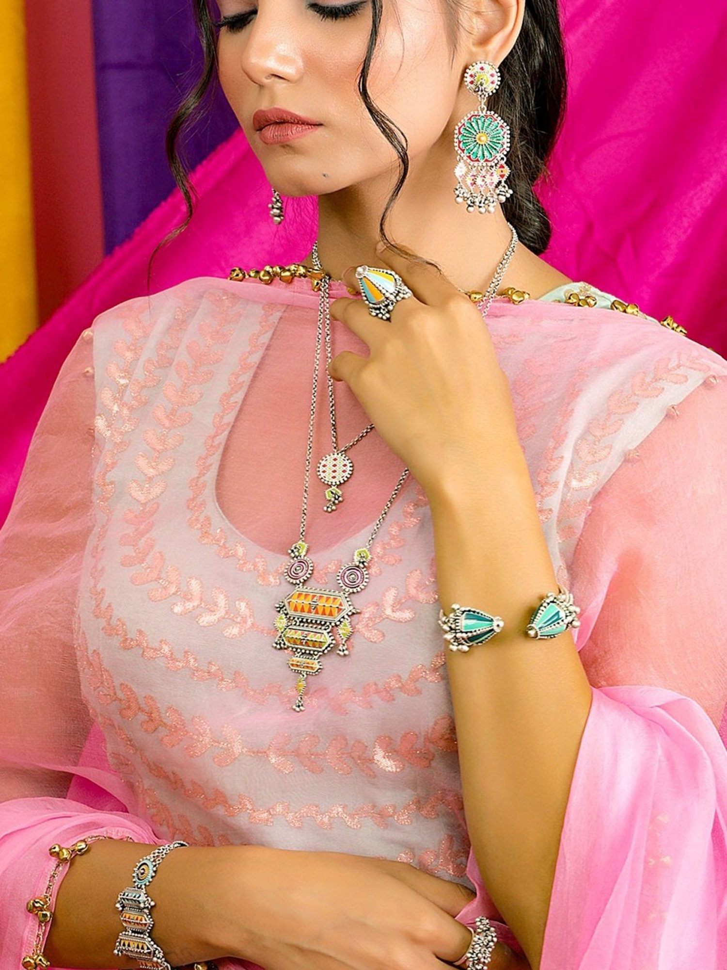 Tribe Amrapali 92.5 Sterling Silver Nirali Ghungroo Lariat Necklace for Women