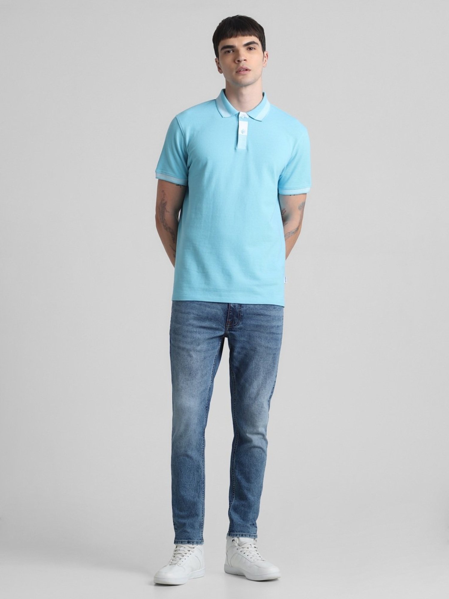 Jack & Jones Blue Topaz Cotton Regular Fit Polo T-Shirt