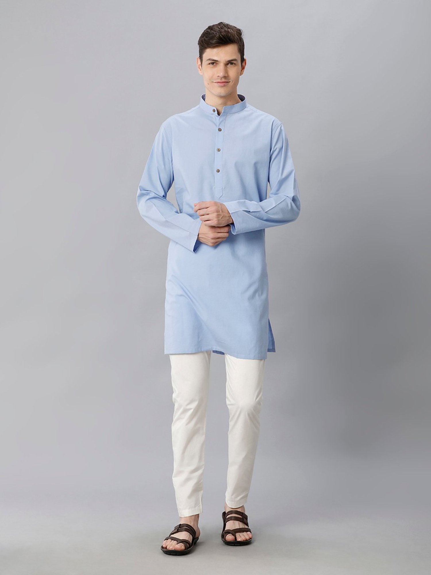 CAVALLO by Linen Club Light Blue Regular Fit Kurta