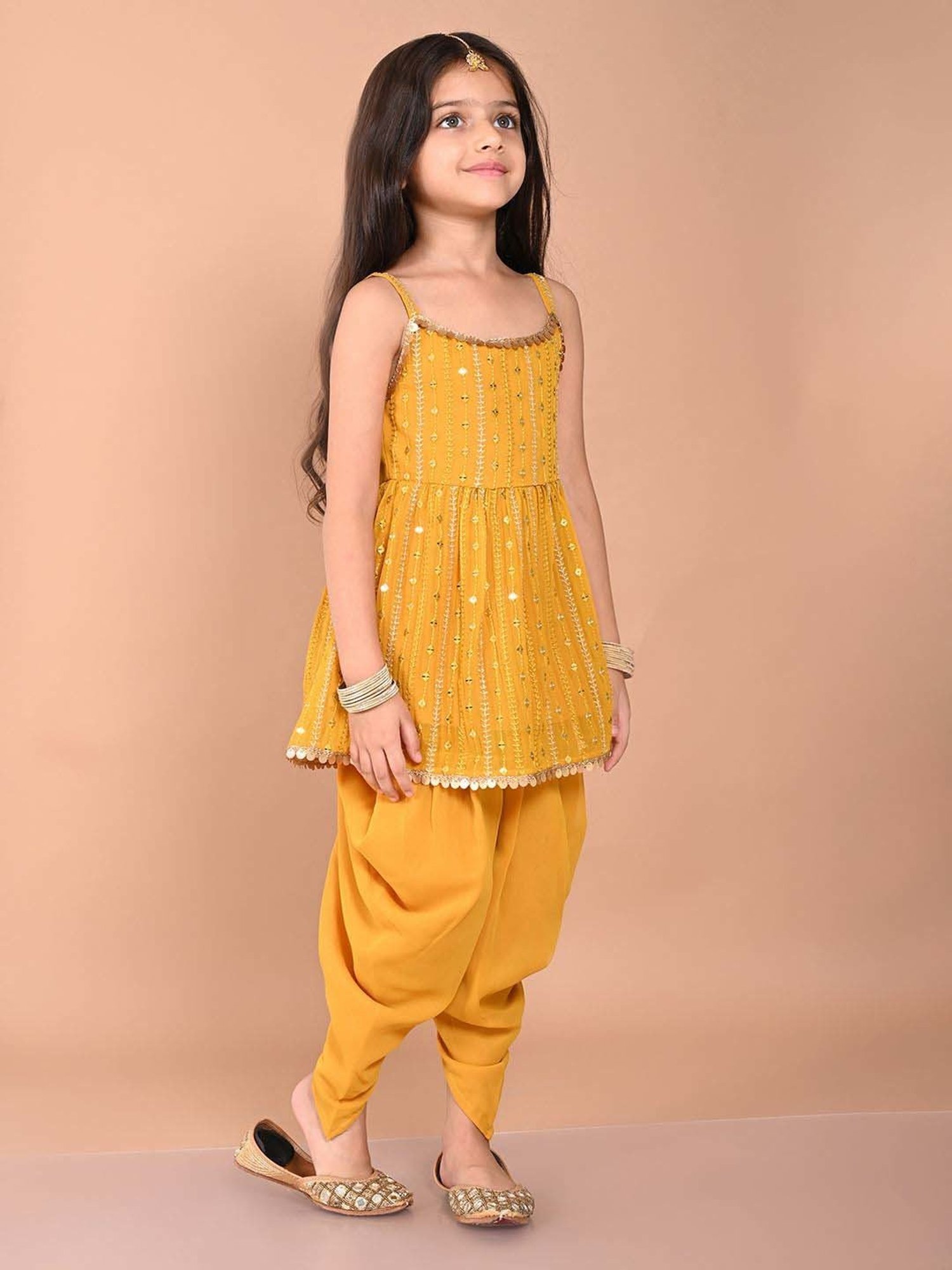LilPicks Kids Yellow Sequence Kurta Set