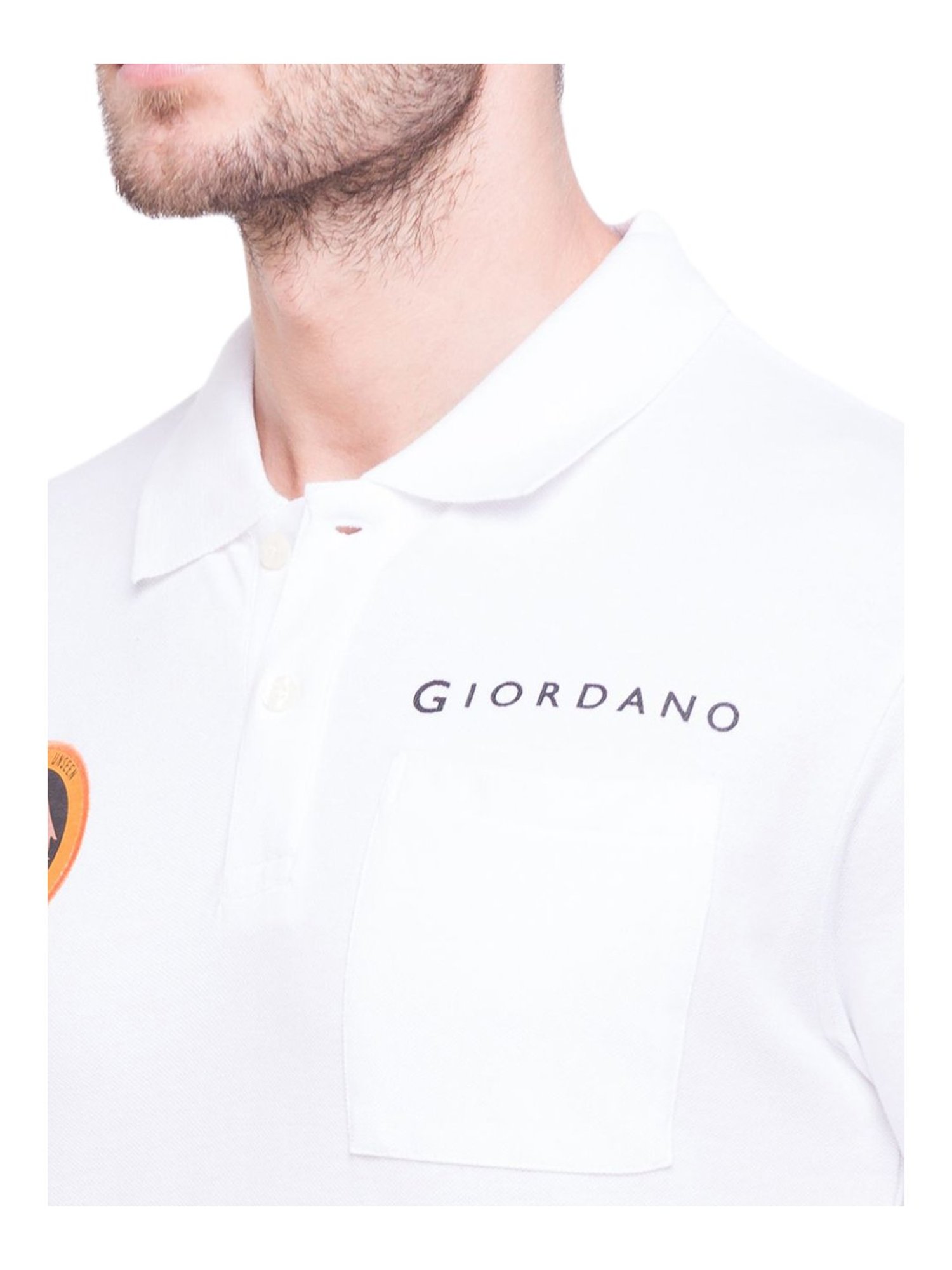 Giordano White Cotton Slim Fit Logo Printed Polo T-Shirt