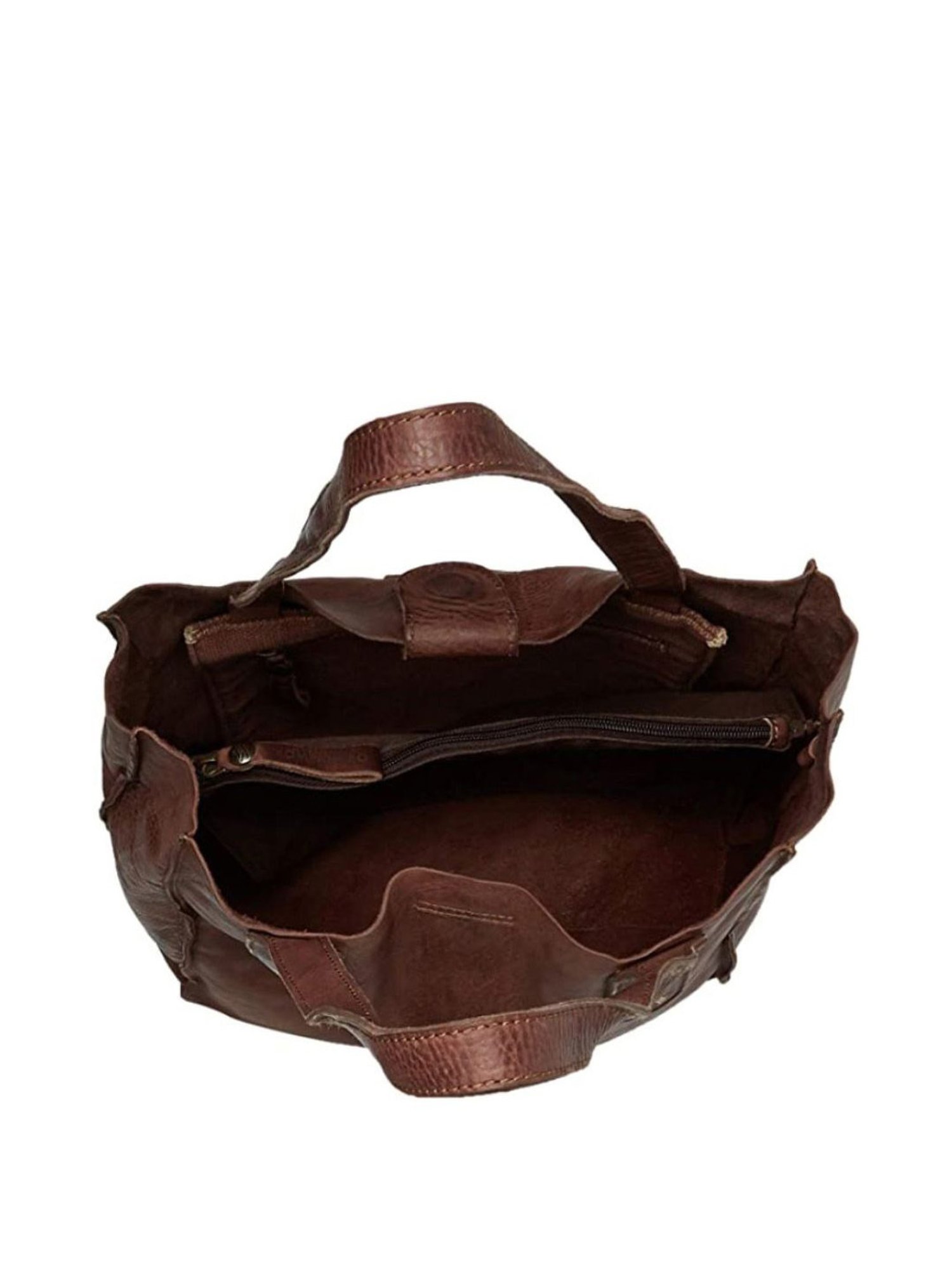 KOMPANERO Rachel Cognac Leather Textured Tote Handbag