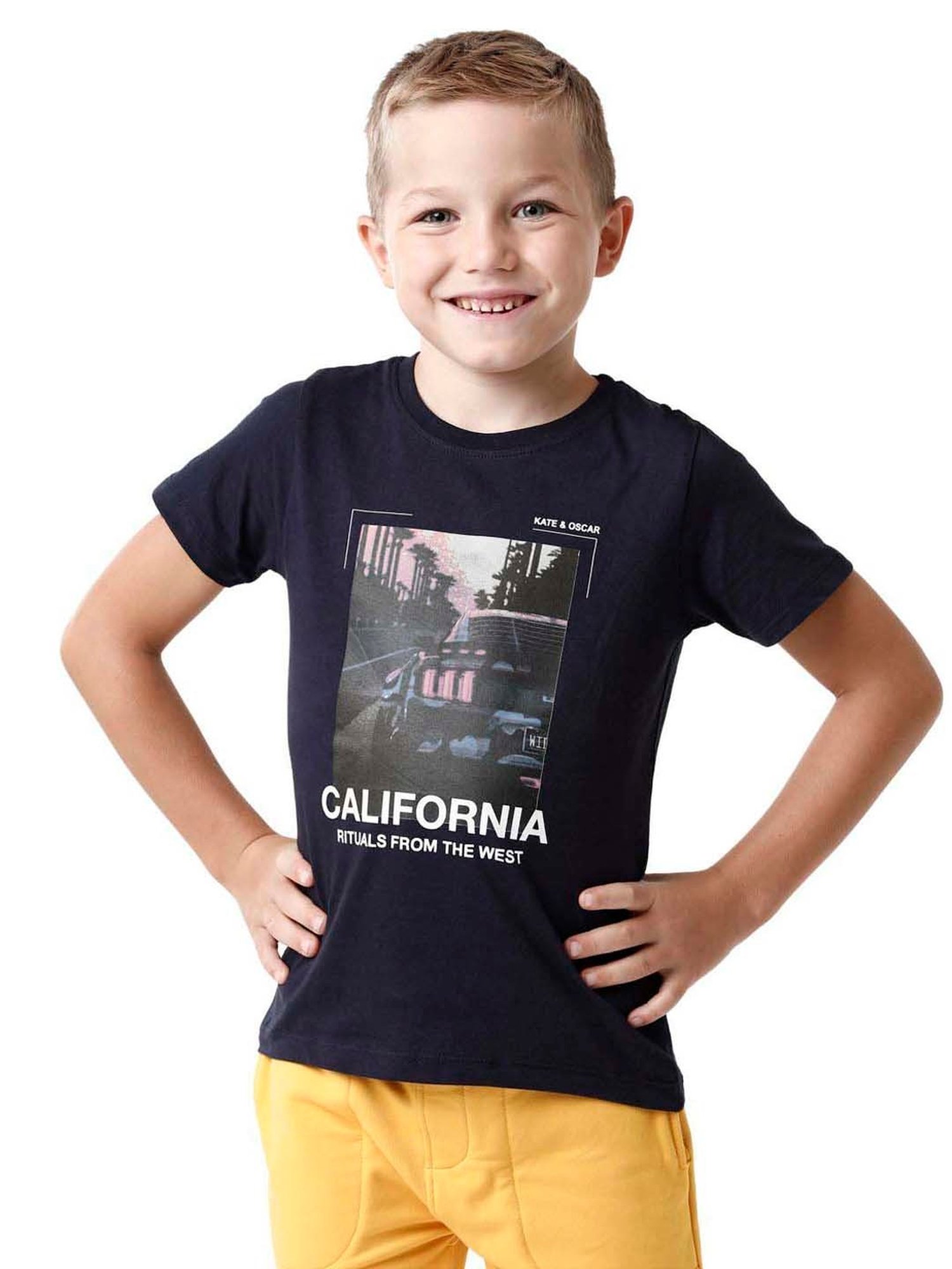 Kate & Oscar Kids Blue Cotton Printed T-Shirt