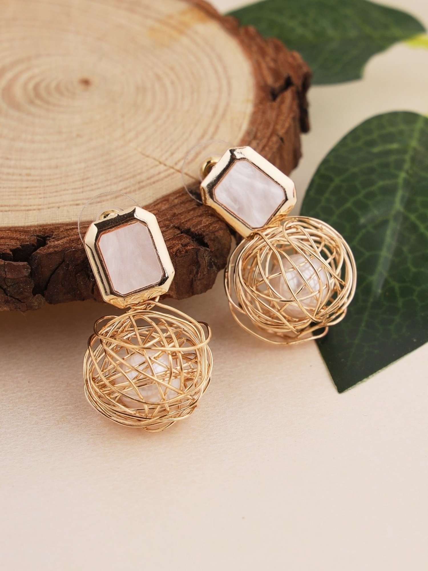 Prita by Priyaasi Studded Pearl Web Gold-Plated Drop Earrings