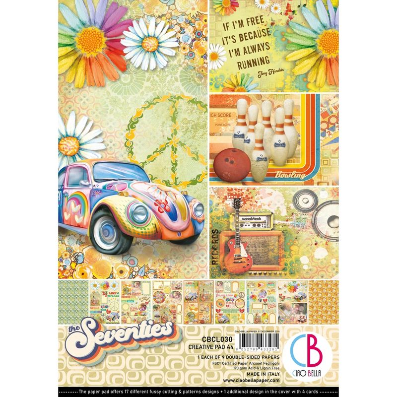 Ciao Bella Double-Sided Creative Pack 90lb A4 9/Pkg-The Seventies, 9 Designs/1 Each