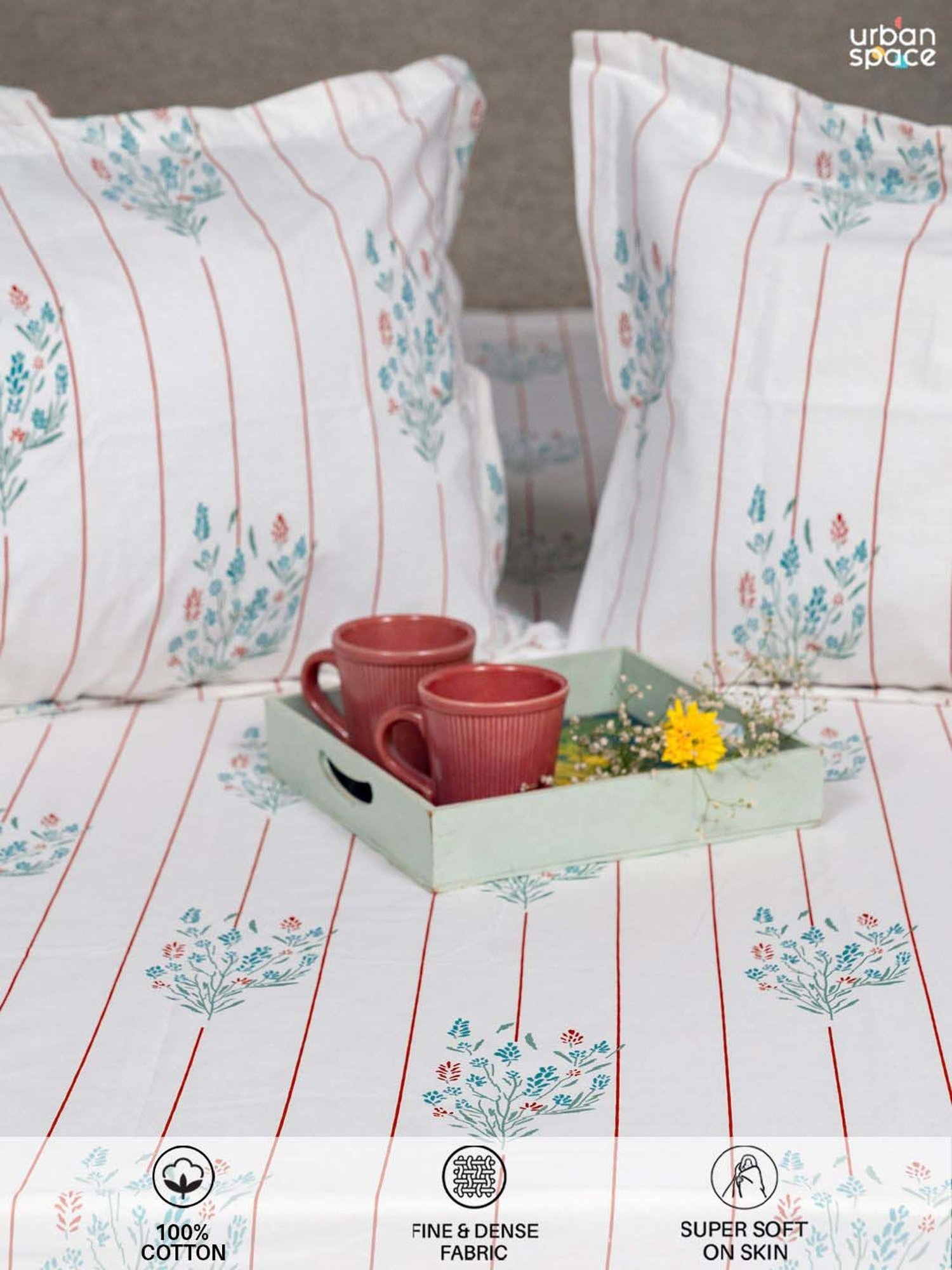 House This Juniper Blue Cotton 600 TC Double Size Bedsheet With Pillow Covers