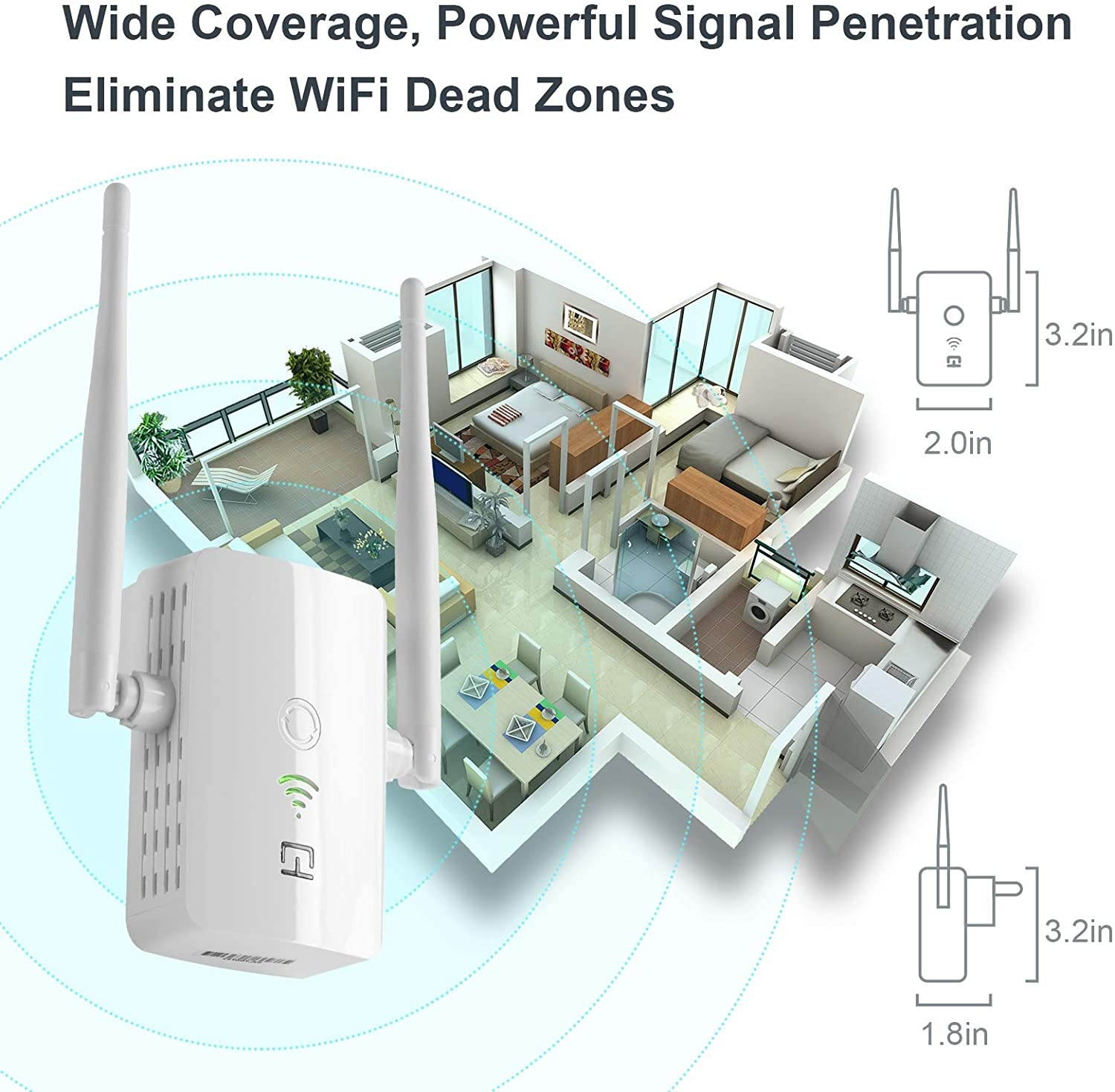 WiFi Range Extender 1200 Mbps 2.4 & 5GHz Dual Band NetworkWireless Signal Booster & Repeater With WPS Button for WiFi Internet Connection Easy Set UpCoverage Up to 3000 Sq Ft & 32 Devices