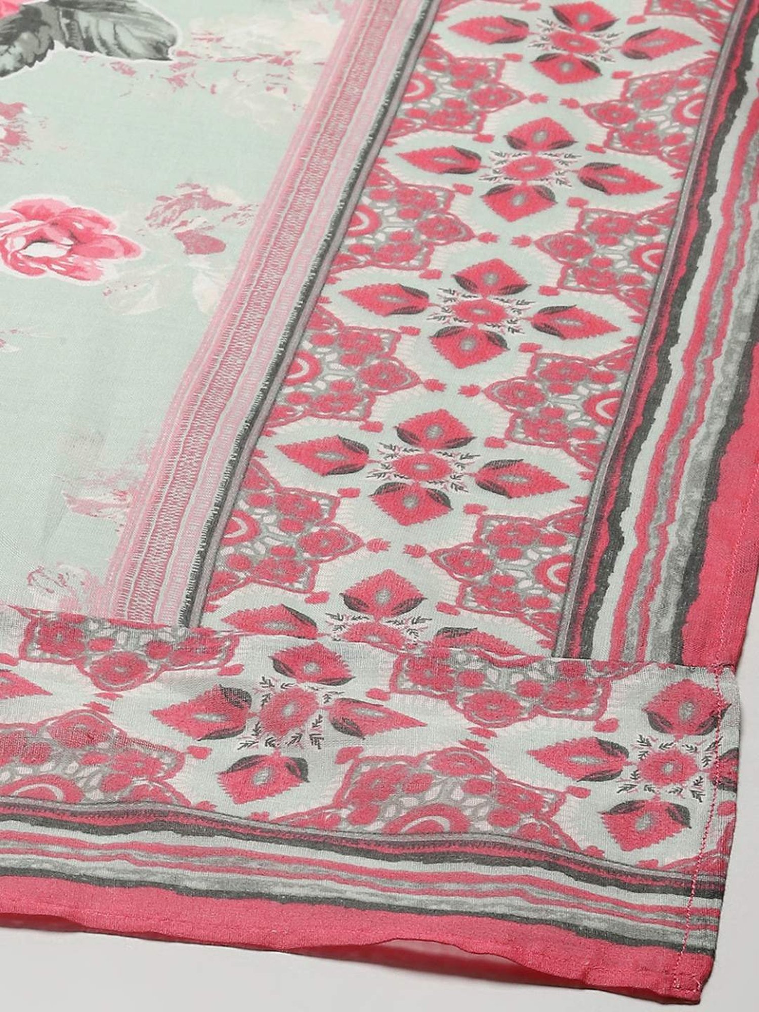 Biba Pink Woven Pattern Kurta Pant Set With Dupatta