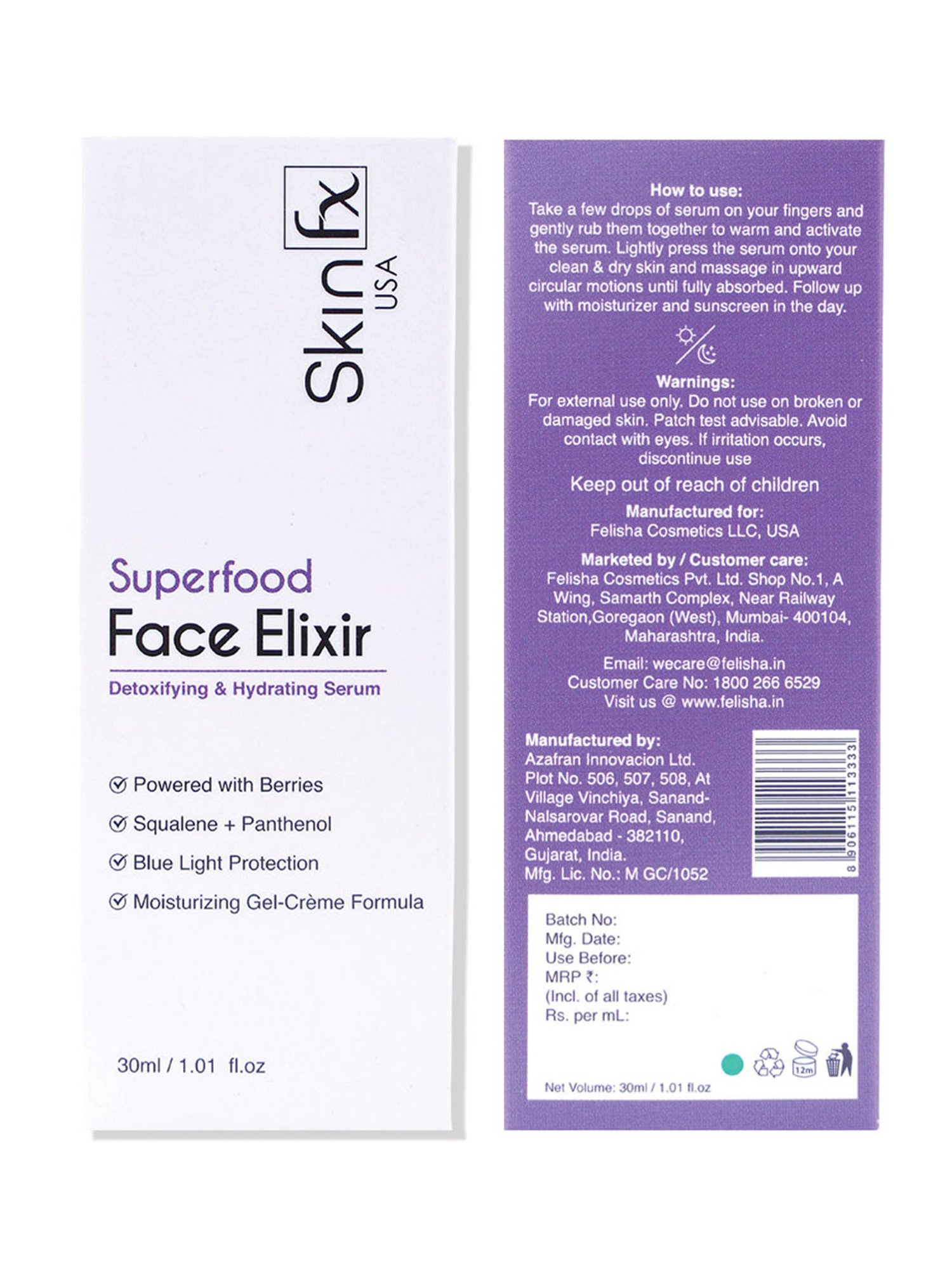 Skin Fx Superfood Berries Infused Face Elixir Serum - 30 ml