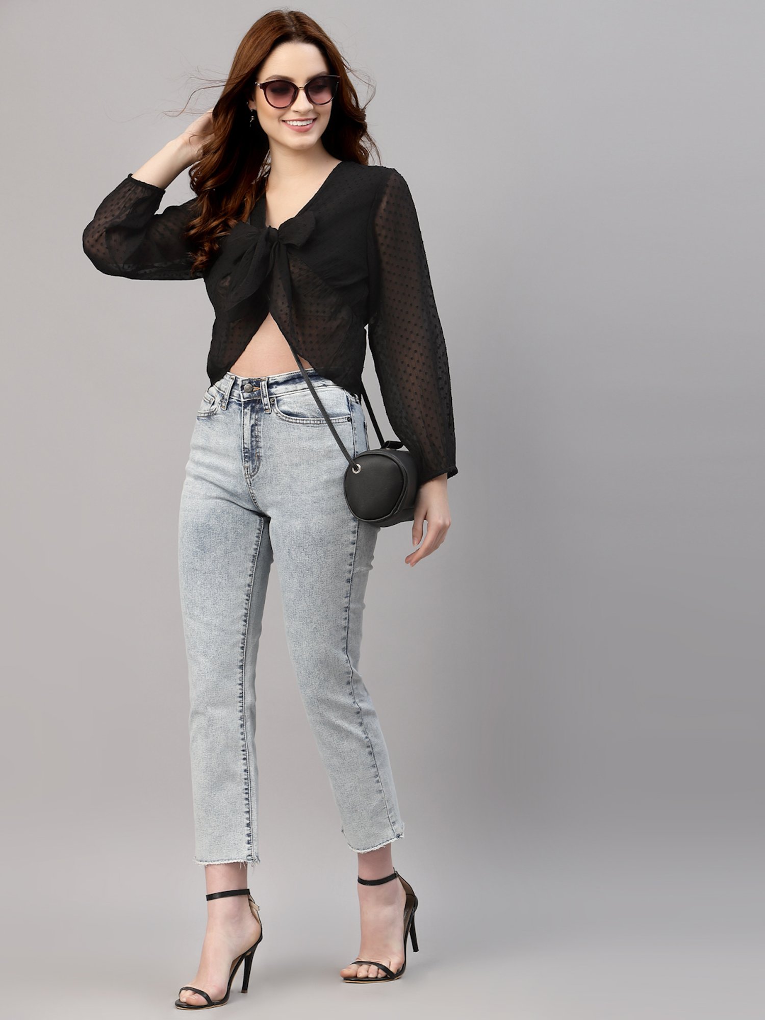 NEUDIS Black Textured Crop Top