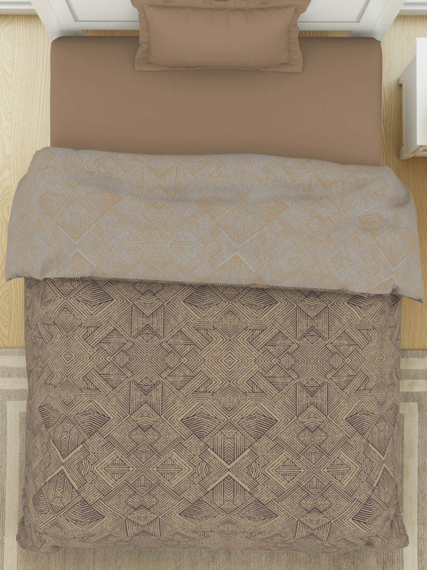 Spaces Geometric Brown 144 TC Cotton Single Quilt