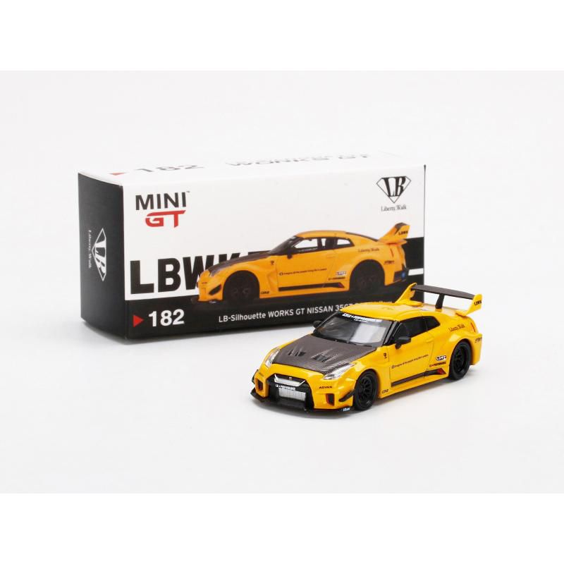Nissan 35GT-RR Ver.1 LB-Silhouette WORKS GT RHD Yellow w/Carbon Hood Ltd Ed 1/64 Diecast Model Car by True Scale Miniatures