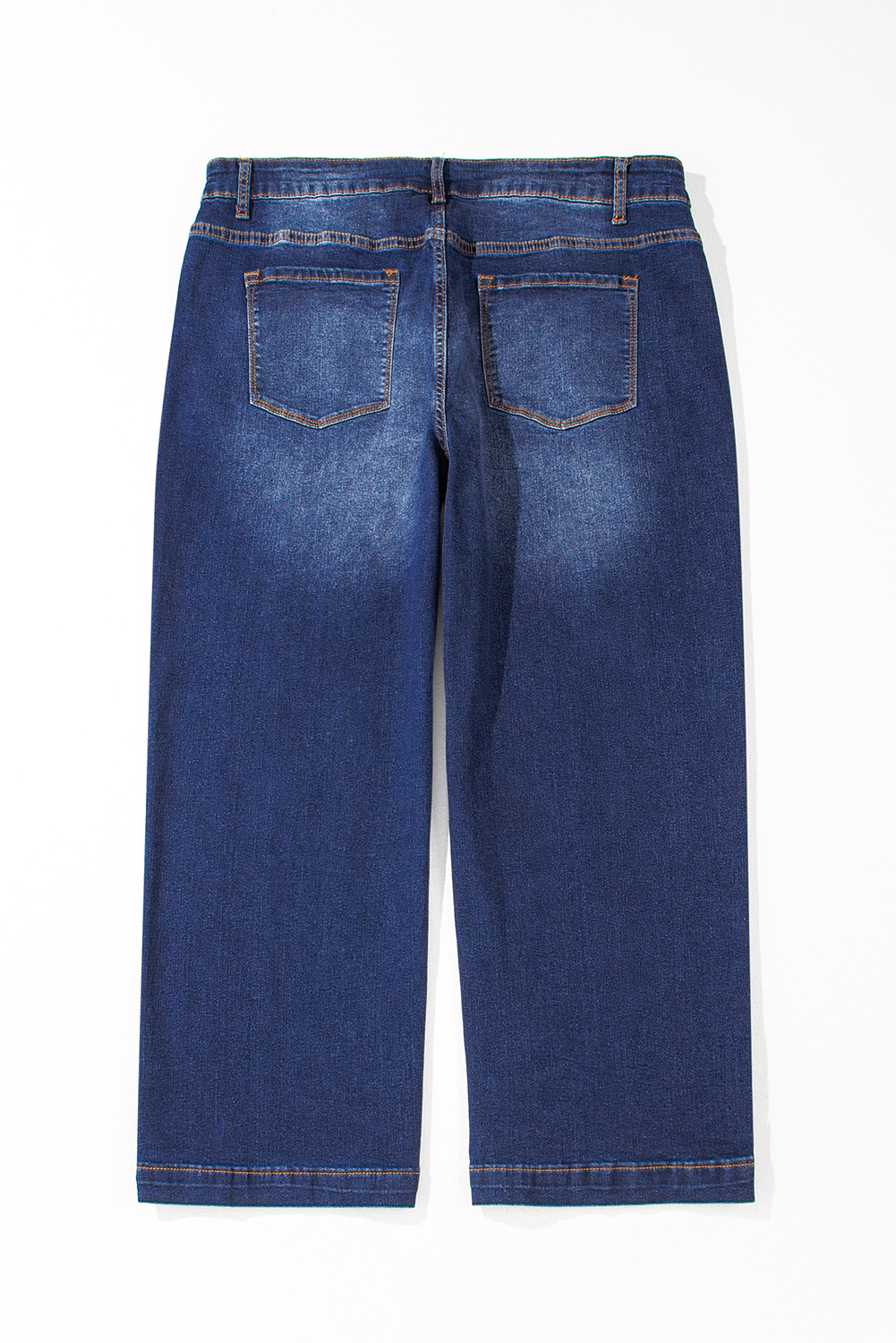 Dark Blue Plus Size Stitching Washed Flare Jeans