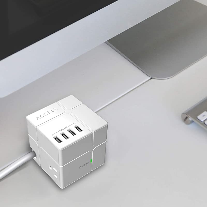 Power Cube Surge Protector and USB Wall tap Power Combo 3 Protected AC outlets 6 USBA Ports 6ft Cord Black 540J UL Certified