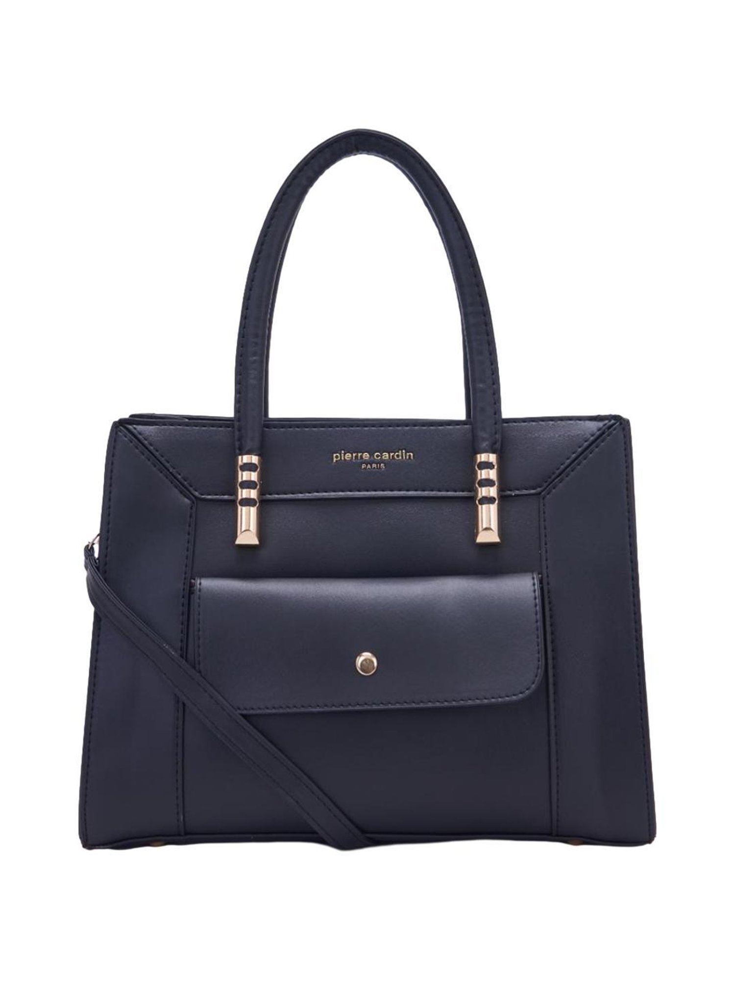 Pierre Cardin Black Solid Satchel Handbag