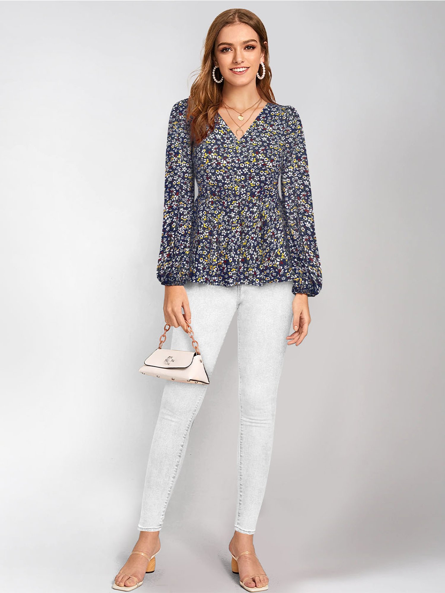 KERI PERRY Navy Floral Print Top
