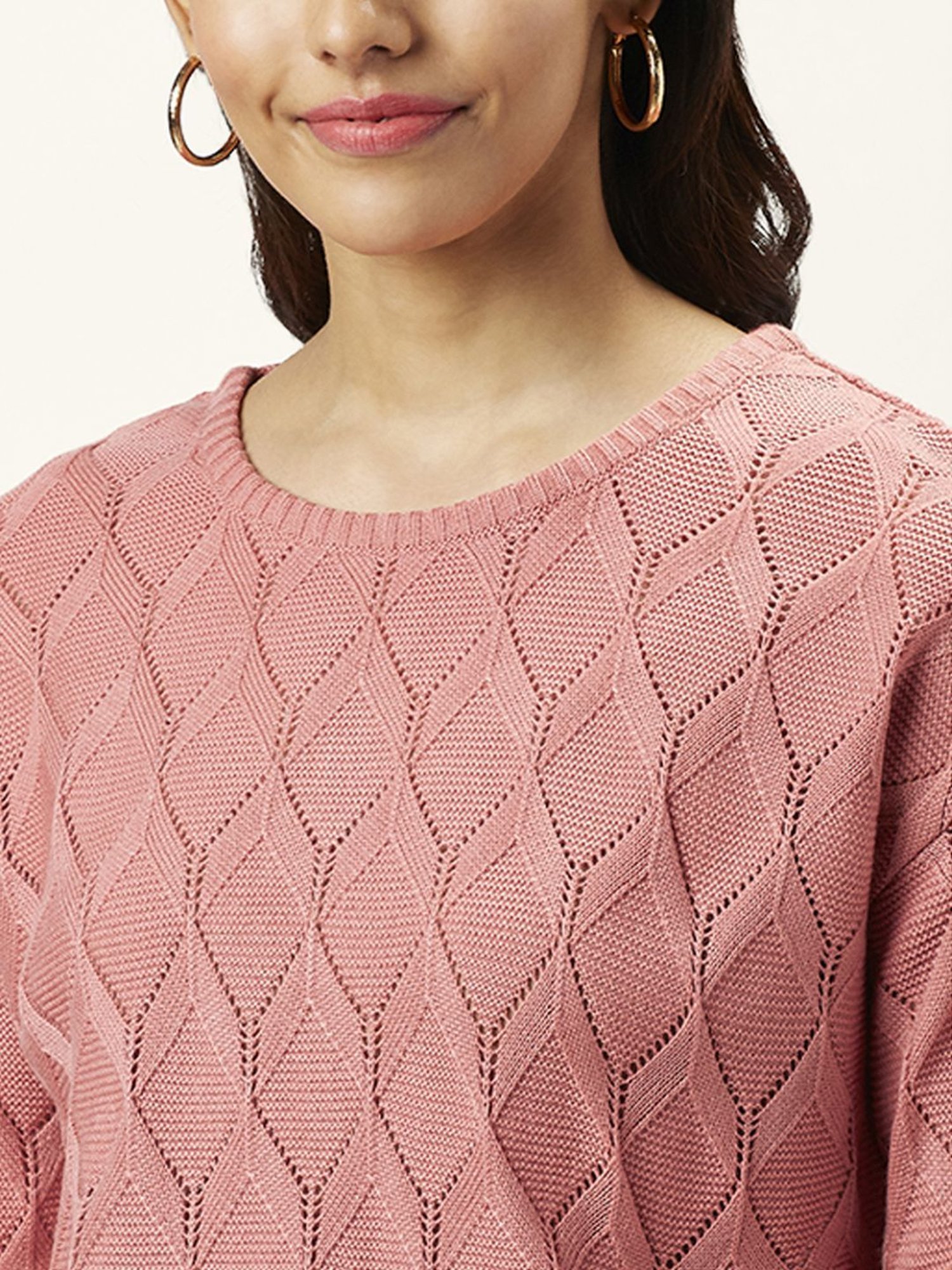 Honey by Pantaloons Pink Self Pattern Sweater