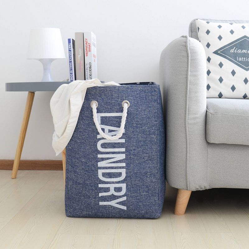 Danya B. Nautical/Beach Large Laundry Hamper with Rope Handles Blue