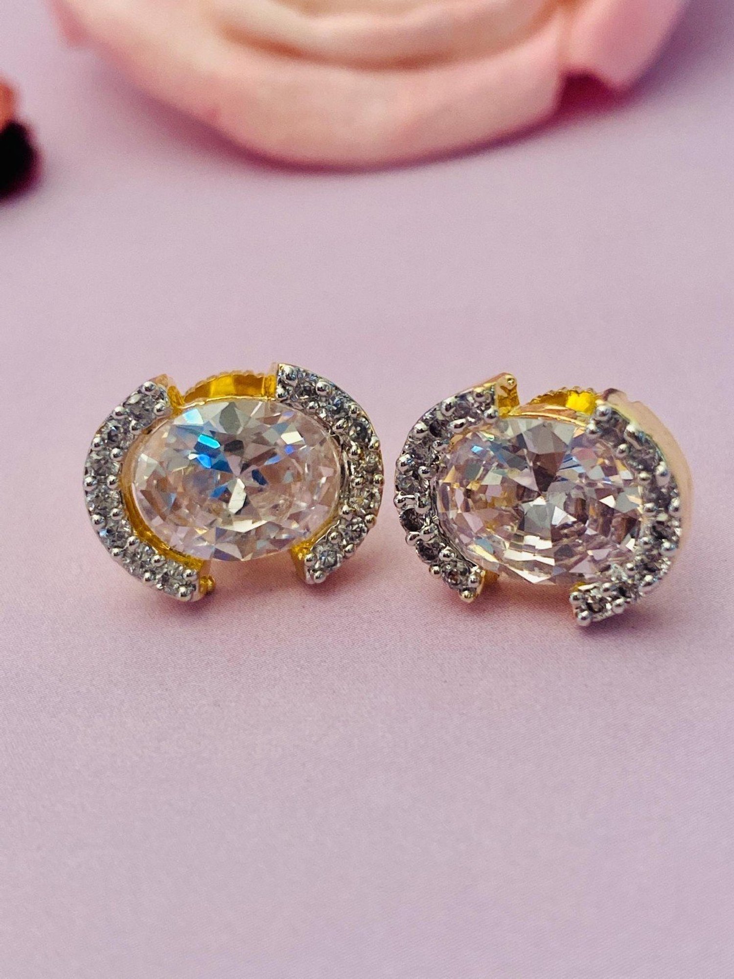 Abdesigns Sterling Silver CZ Oval Cut Stud Earrings