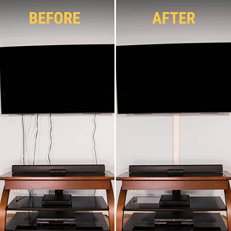Cord TV Cable Concealer II Cord Cover Raceway Kit 5 Channels Management System to Hide Cables Cords or Wires Organize Cables to Wall Mounted Flat Screen TVs