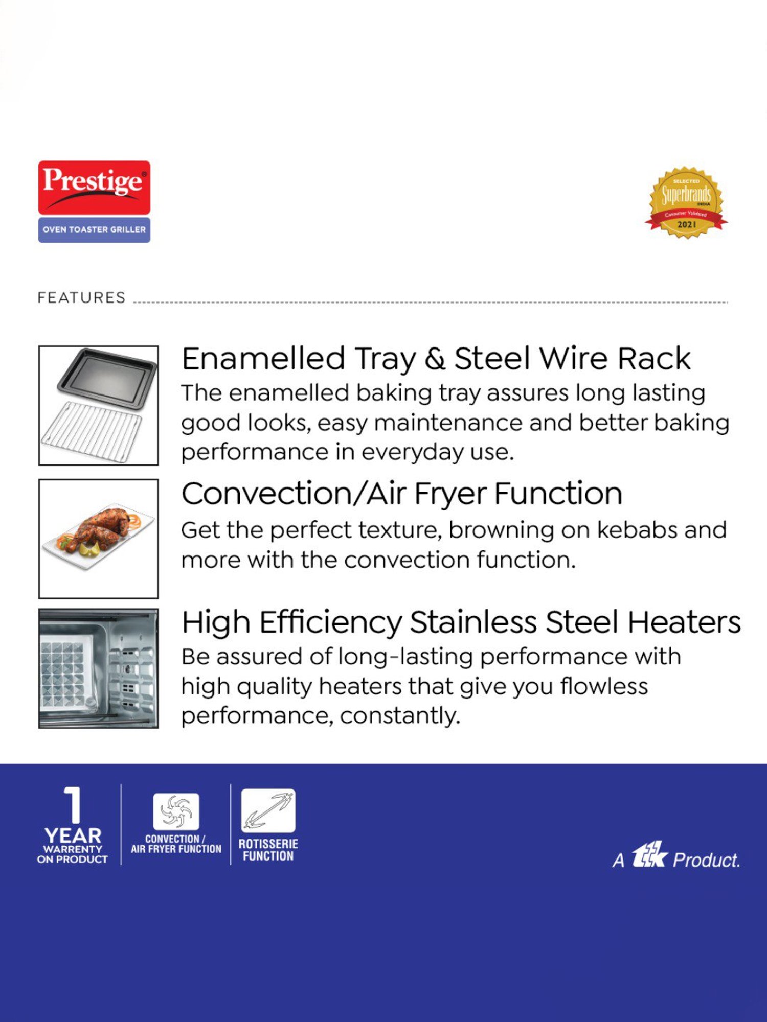 Prestige POTG Multicolor Stainless steel Oven Toaster Griller with Convection and Air Fryer Function