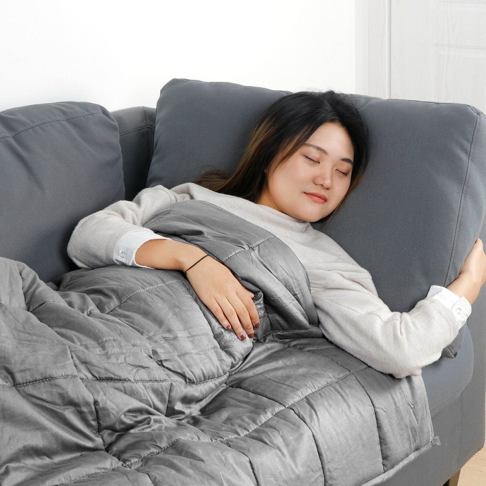 Breathable 100% Cotton 12/15/20lbs Weighted Blanket Fit to Full/Queen Size