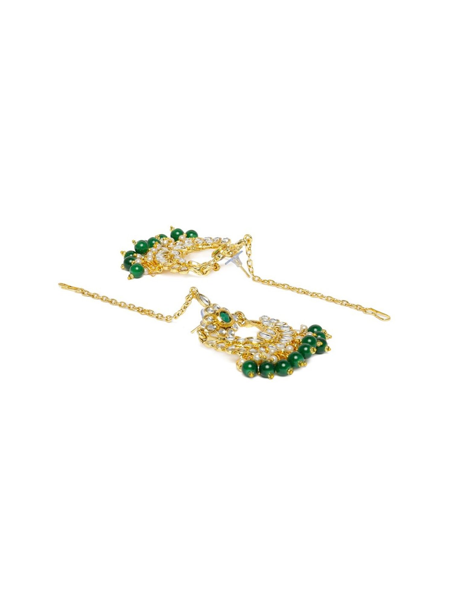 Zaveri Pearls Green Stones & Beads Bridal Kundan Choker Necklace Earring & Maangtikka Set-ZPFK10138