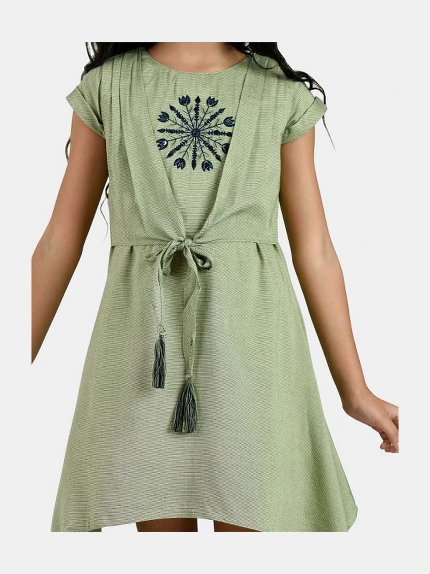 Peppermint Kids Green Embroidered Dress