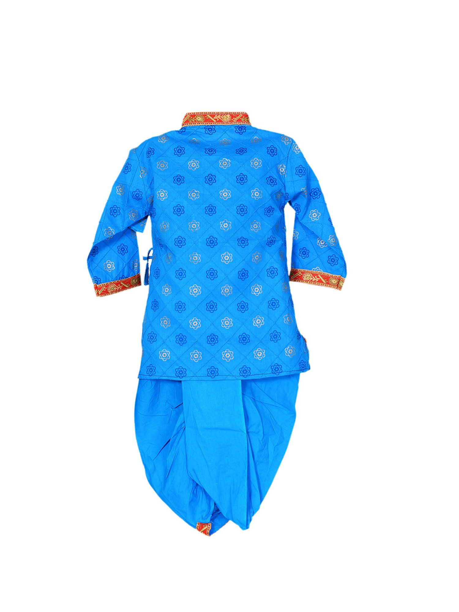 Ahhaaaa Kids Blue Embroidered Kurta, Dhoti, Pagri with Flute
