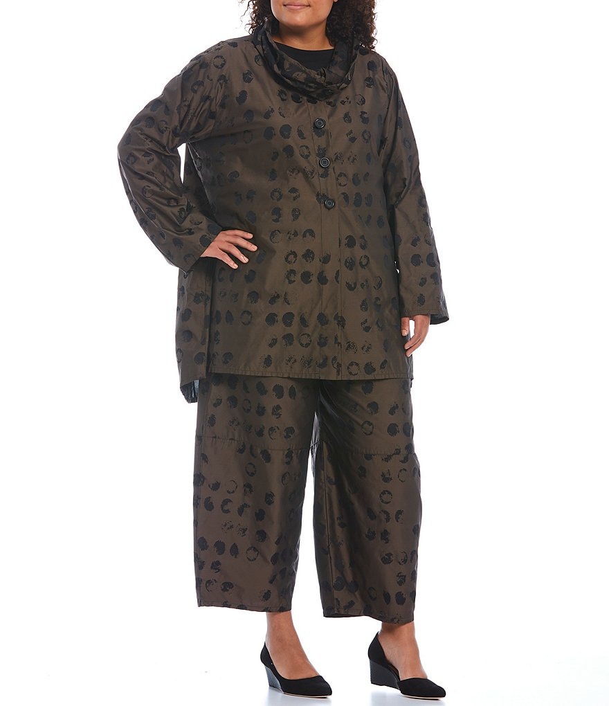 Ali Miles Plus Size Mixed Animal Print Open-Front Drop Needle Onion Skin Jacket