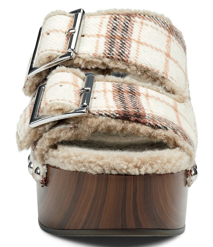 Jessica Simpson Cyriss Plaid Faux Shearling Buckle Wedges