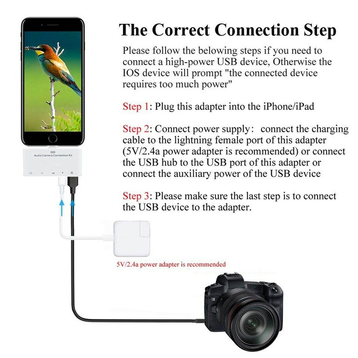 OTG Lightning to USB Camera Card Reader 3.5mm Headphone For iPhone XR 6/7 8 Plus