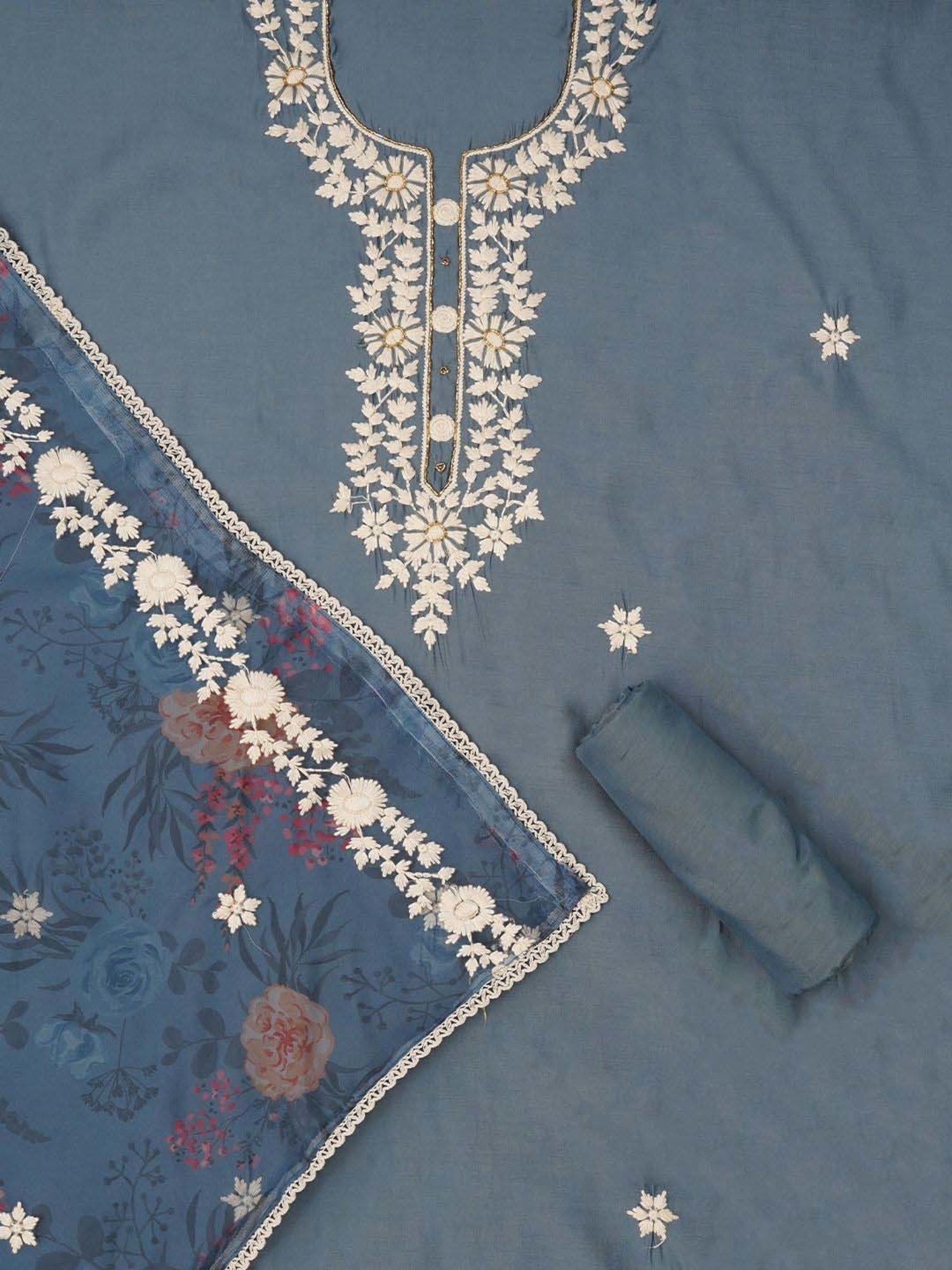 Jaipur Kurti Grey Embroidered Unstitched Dress Material