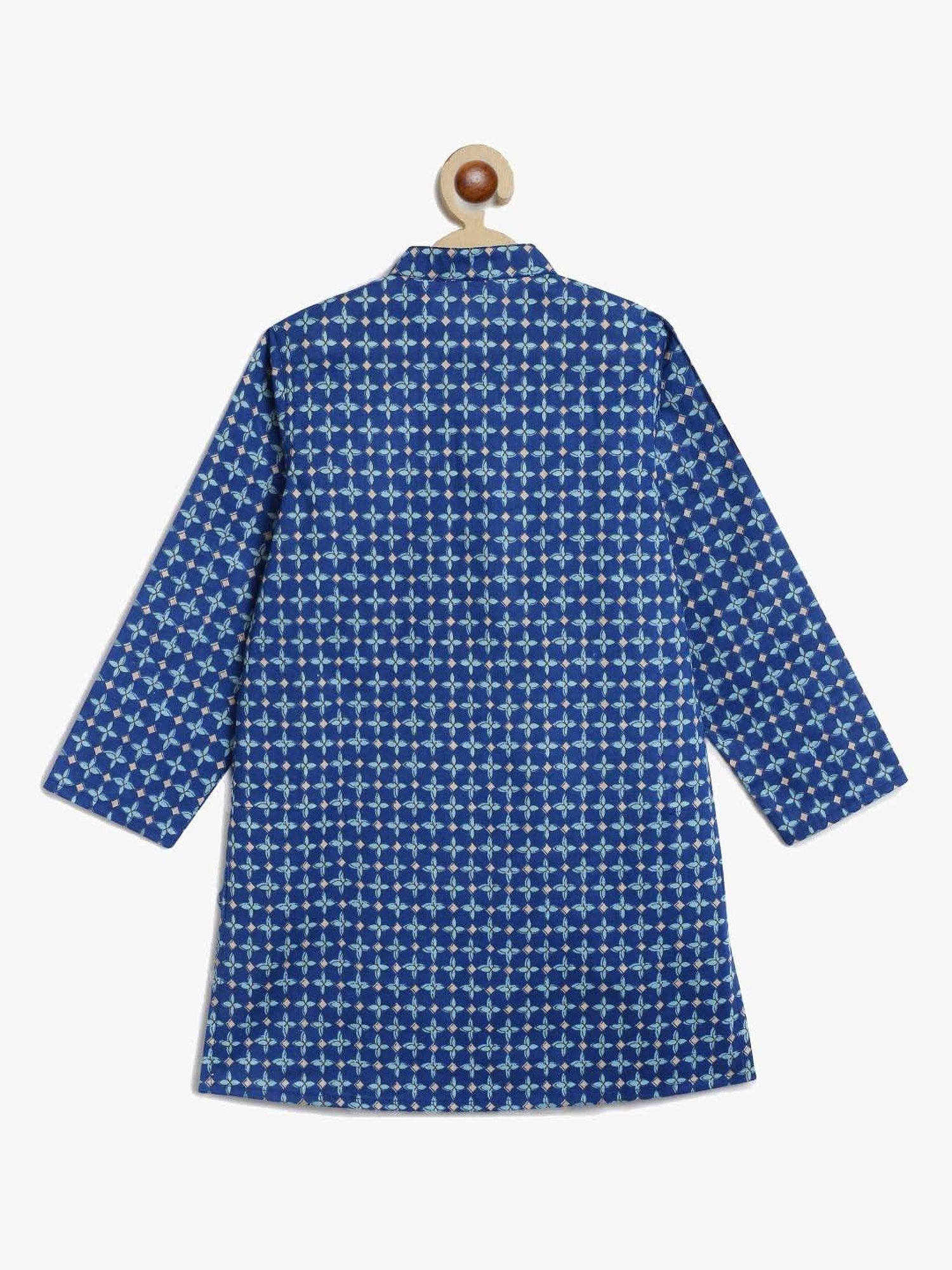 Campana Kids Blue & White Cotton Printed Full Sleeves Kurta & pyjama